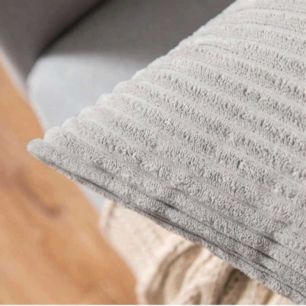Luxury Home | Oversized Chic Grey Soft Corduroy Striped Throw Pillow Covers